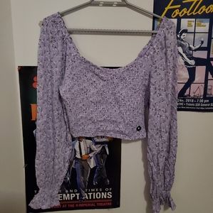 Hollister Lilac Floral Puffed Sleeve Smocked Top